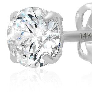 14k Gold Solitaire Round Cubic Zirconia Earrings Studs for Women & Men | Anti Ta